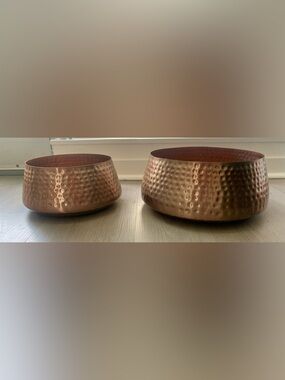 Hammered Copper-tone Decorative Plant Pot Set - Copper Finish